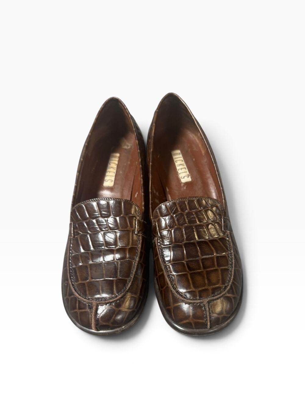 Vintage Nickels Brown Croc Embossed Block Heel Loafers Size 7.5